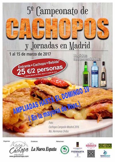 V Campeonato de Cachopos y Jornadas de la Comunidad de Madrid (Entrante + Cachopo + Bebida 25 € / 2 personas)